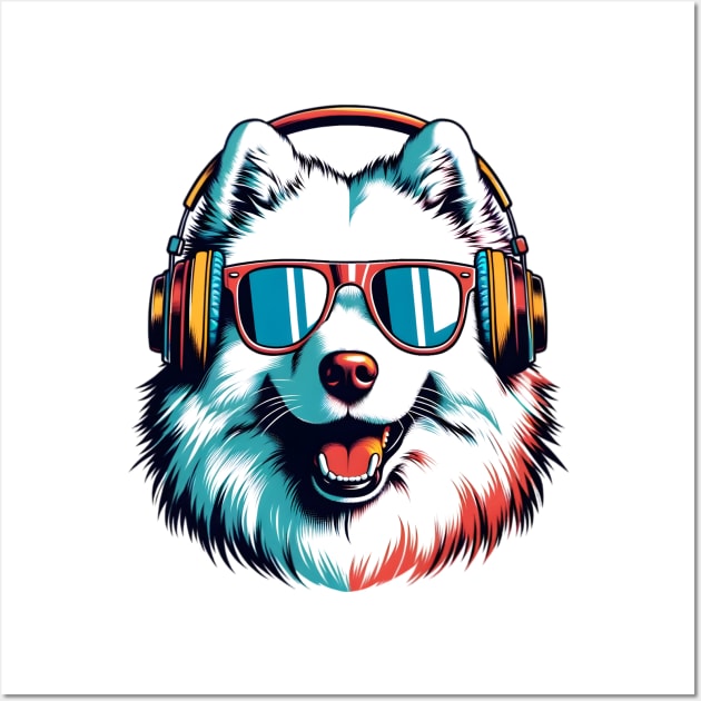 Smiling Samoyed DJ Enjoys Tunes in Japanese Art Wall Art by ArtRUs